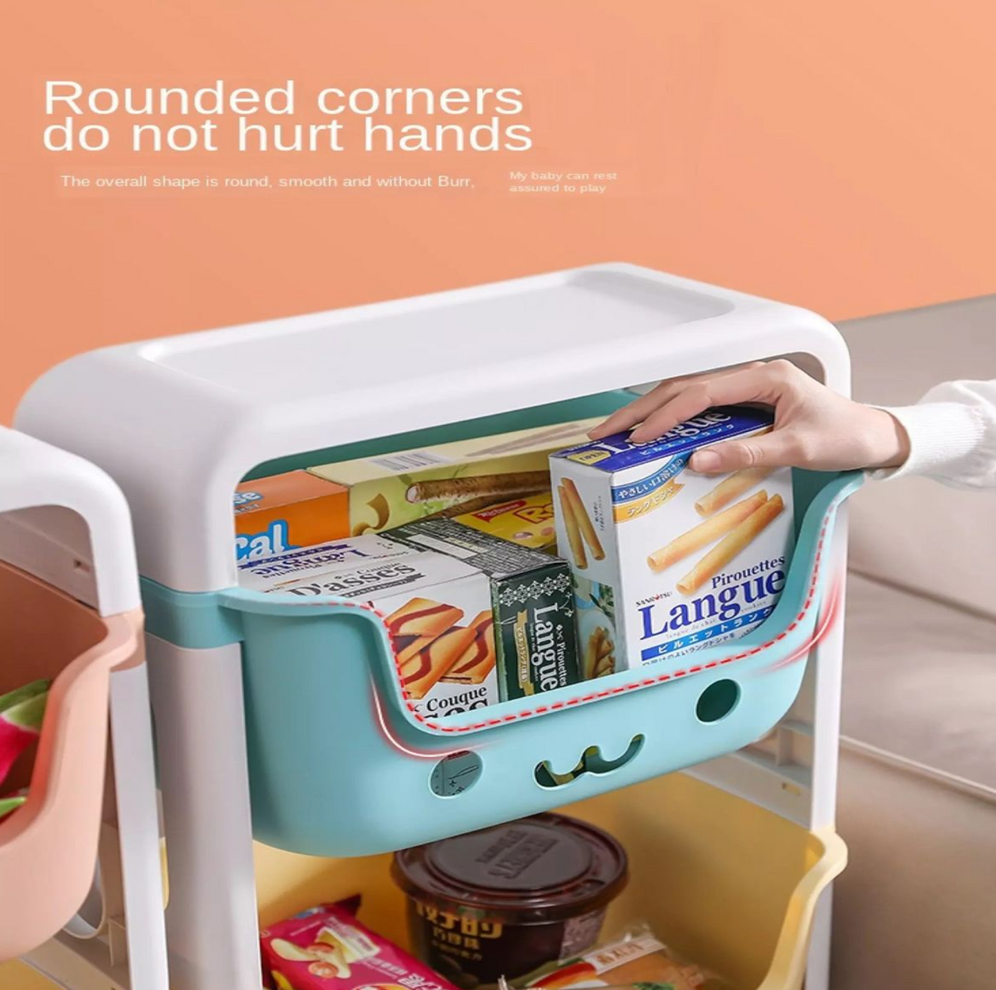 Children Multipurpose 3 Layers Toy & Snack Storage Organizer Trolley Rack