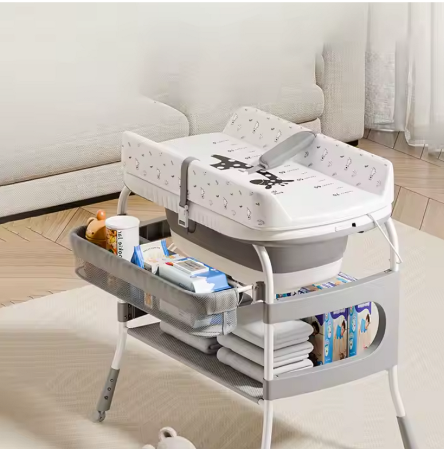 Foldable Baby Bath Tub with Stand & Storage - Compact & Portable