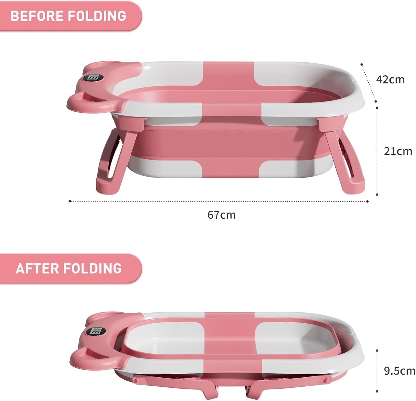 Foldable Baby Bathtub Collapsible Portable Instant Temperature Display