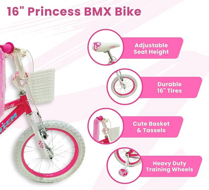 Princess BMX Bike with Training Wheels, 16-Inch Wheel Size