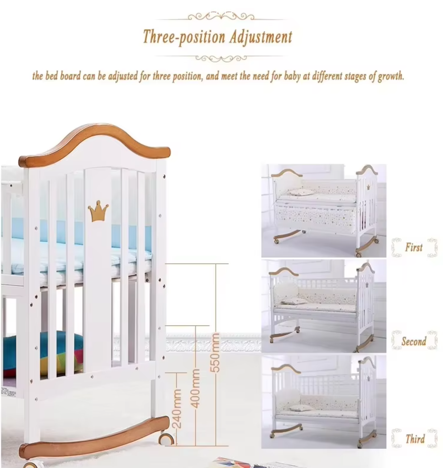 High Quality Pine Wood Multifunctional Baby Crib