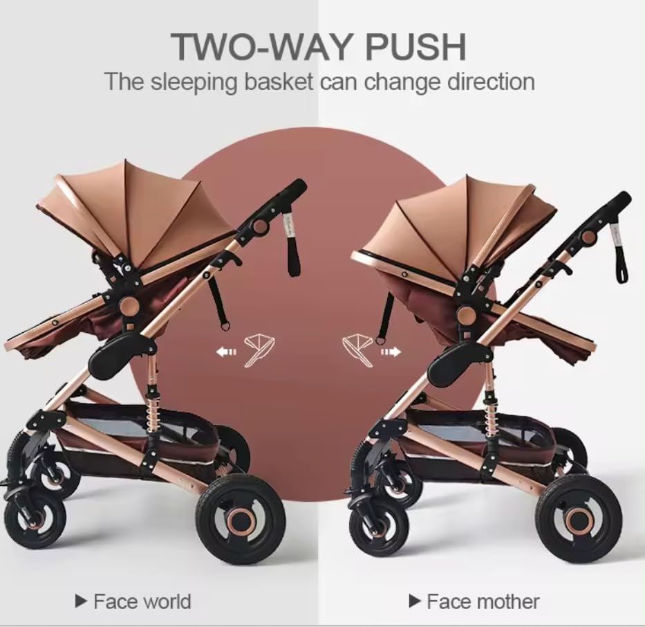 Belecoo Q3 High Landscape Lightweight Baby Stroller Carseat Combo Buggy -Brown