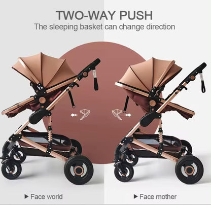 Belecoo Q3 High Landscape Lightweight Baby Stroller Carseat Combo Buggy -Brown