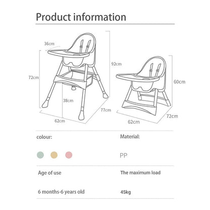 Multifunctional Adjustable Baby Feeding High Chair - Brown