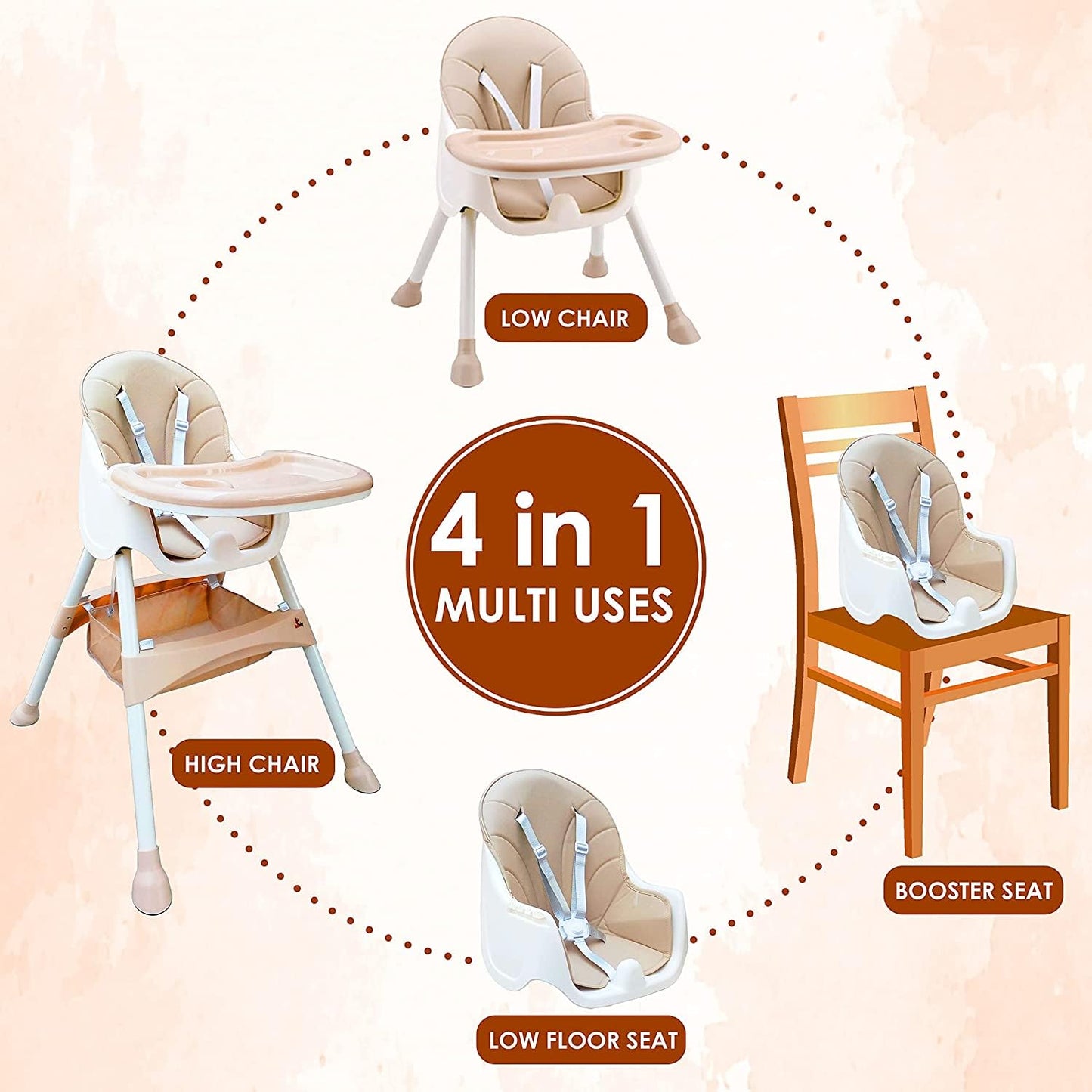 Multifunctional Adjustable Baby Feeding High Chair - Brown